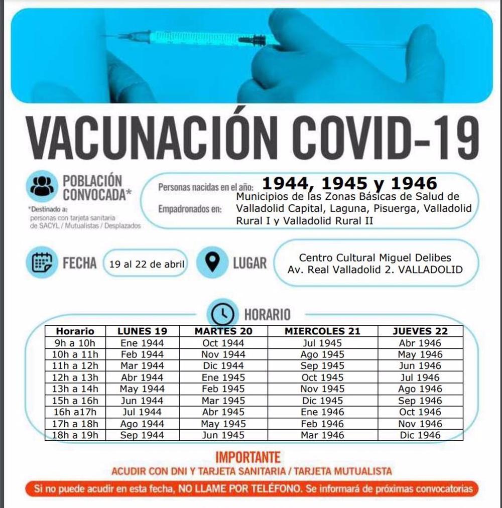Cartel sobre la vacunación en la capital vallisoletana la próxima semana