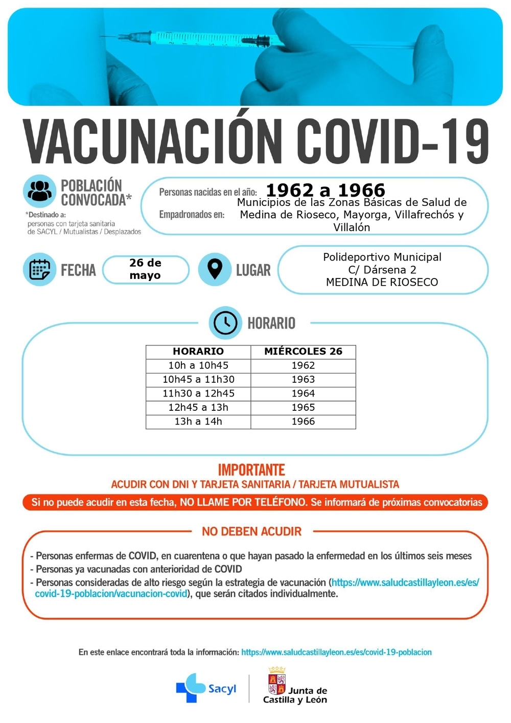 Rioseco y Peñafiel vacuna a los nacidos entre 1962 y 1966