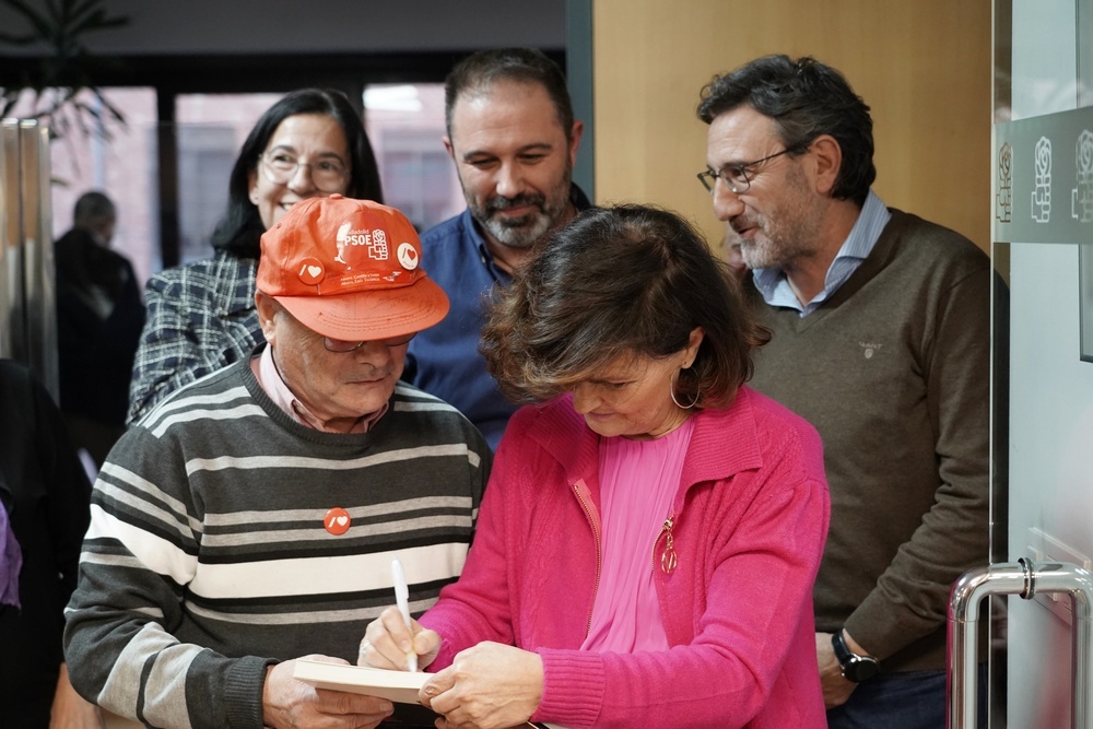 Carmen Calvo, durante el acto en la sede del PSOE.