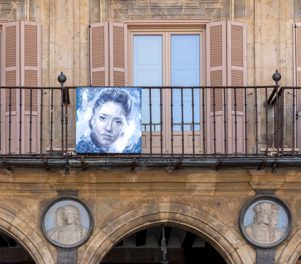 Retrato de Margarita Manso realizado por Florencio Maíllo para la exposición ‘Folklorquiando Retrato’, dedicada a Lorca, que pudo verse en junio en la Plaza Mayor de Salamanca para conmemorar el 125 aniversario del nacimiento del poeta granadino.