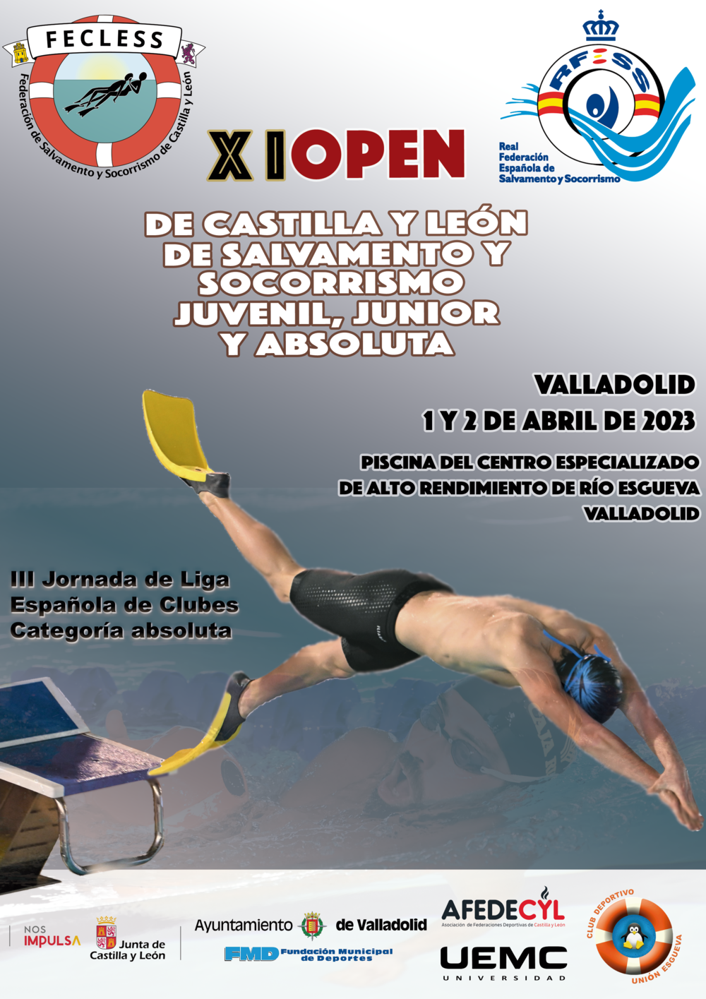 Cartel del XI Open de Salvamento y Socorrismo de Castilla y León en Valladolid.