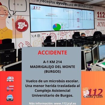 Herida una menor al volcar un microbús escolar en Burgos